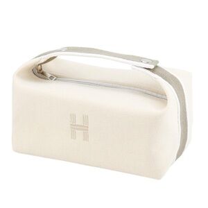 New H Fashion Portable Canvas Makeup Bag in Cream and Tan